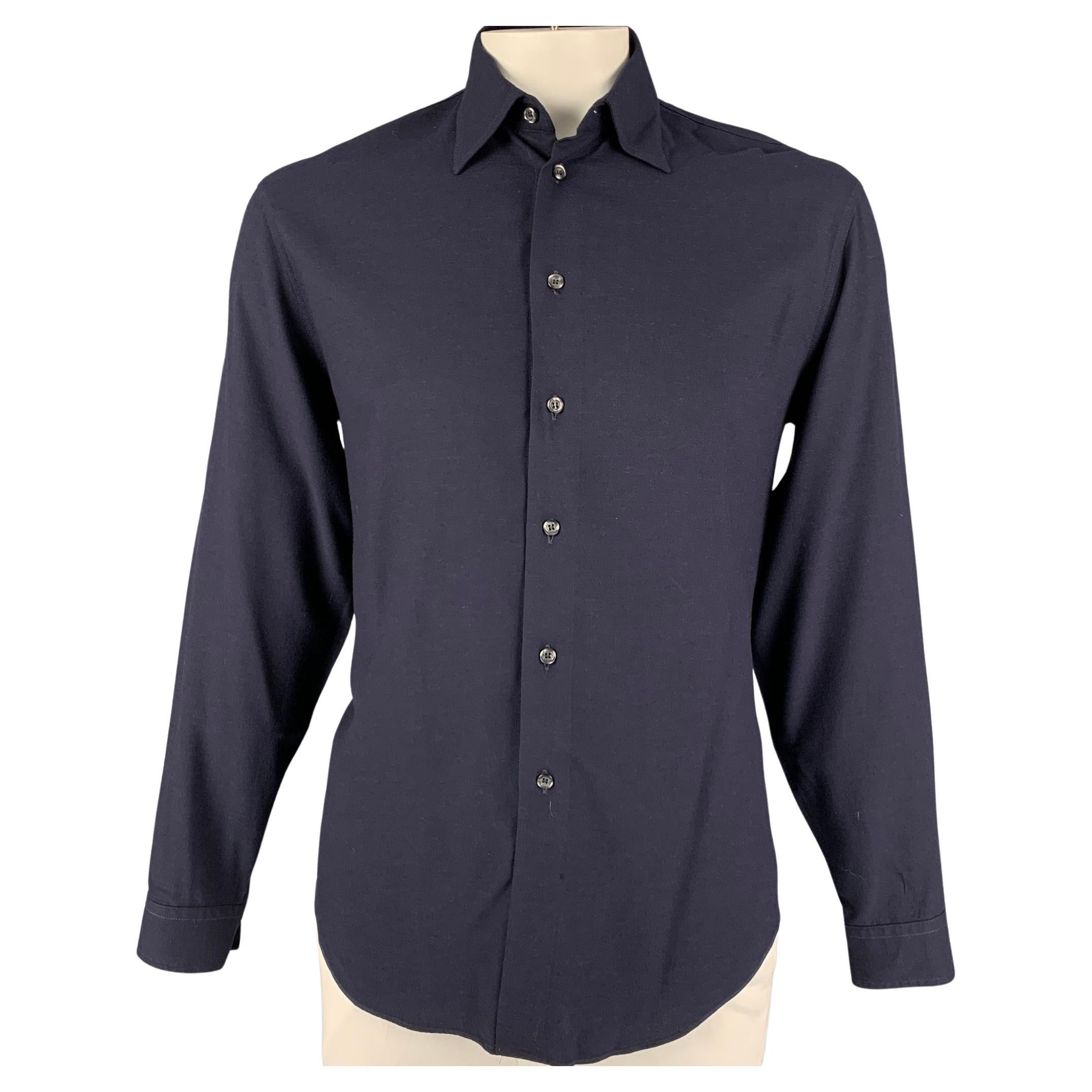 EMPORIO ARMANI Size M Navy Viscose Button Up Long Sleeve Shirt