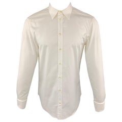Retro EMPORIO ARMANI Size M Textured White Cotton French Cuff Long Sleeve Shirt
