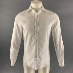 EMPORIO ARMANI Size M White Solid Cotton Button Up Long Sleeve Shirt