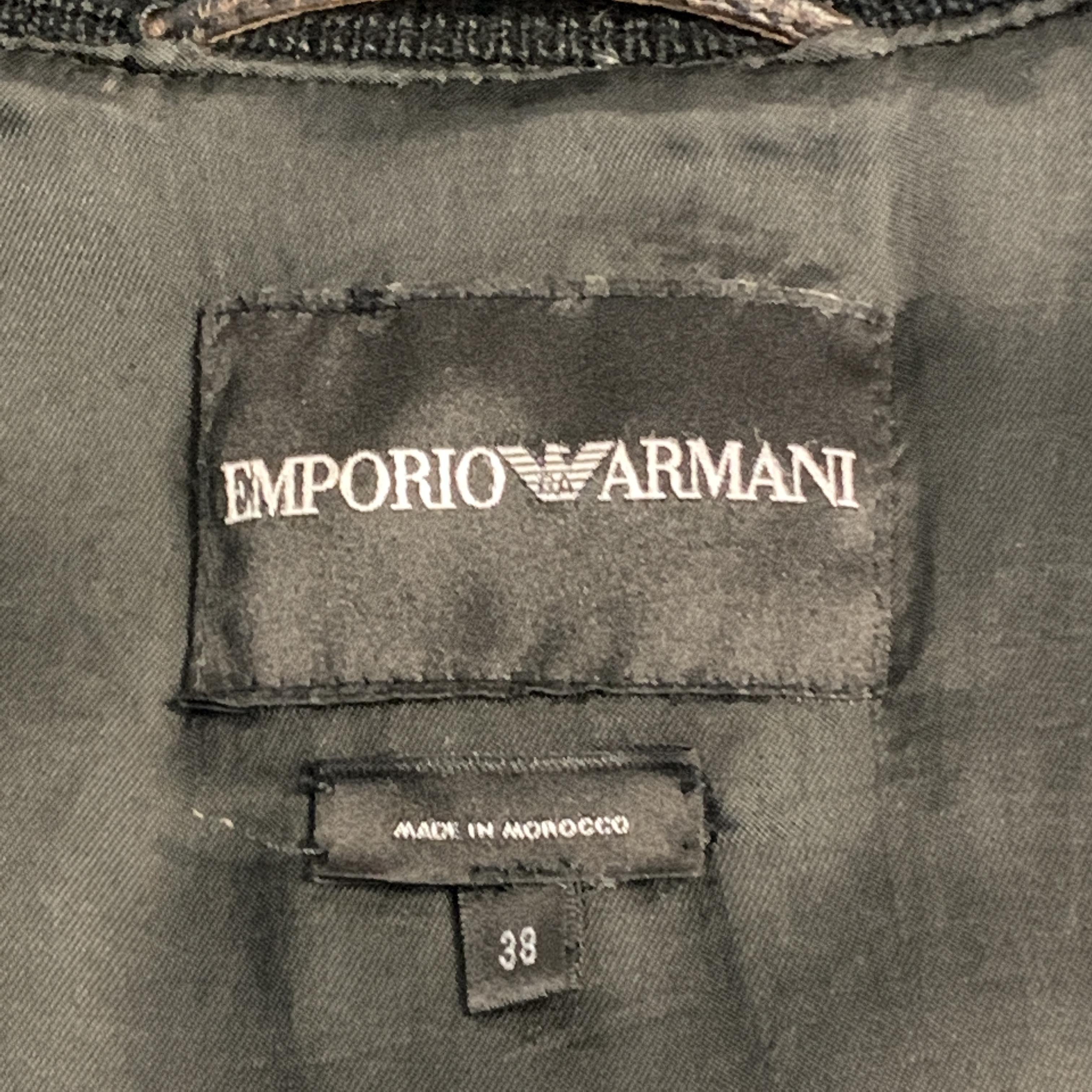 EMPORIO ARMANI Size S Black Leather Full Zip Patch Pockets Distressed Jacket 4