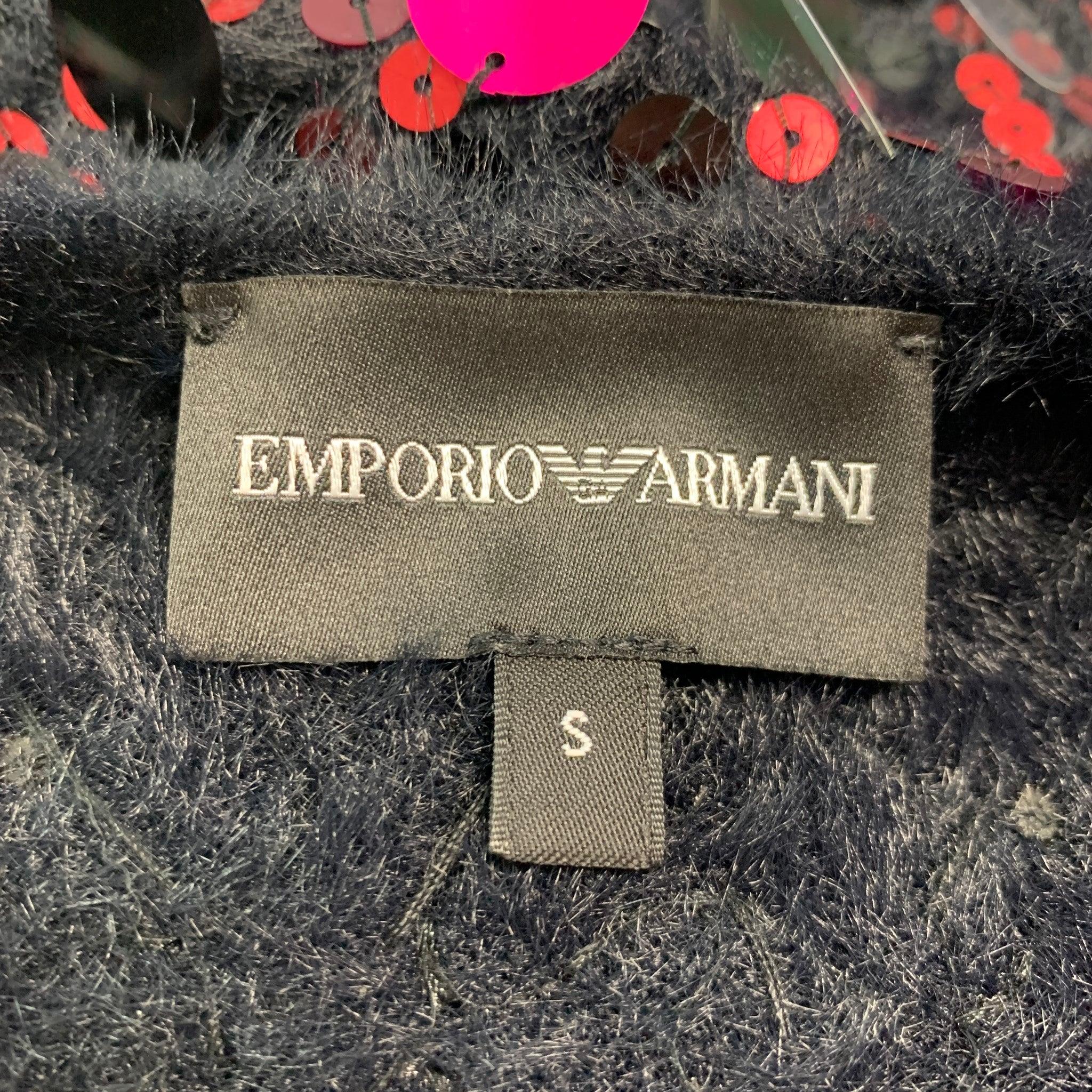 EMPORIO ARMANI Size S Black Pink Knit Payettes Crew Neck Pullover For Sale 1