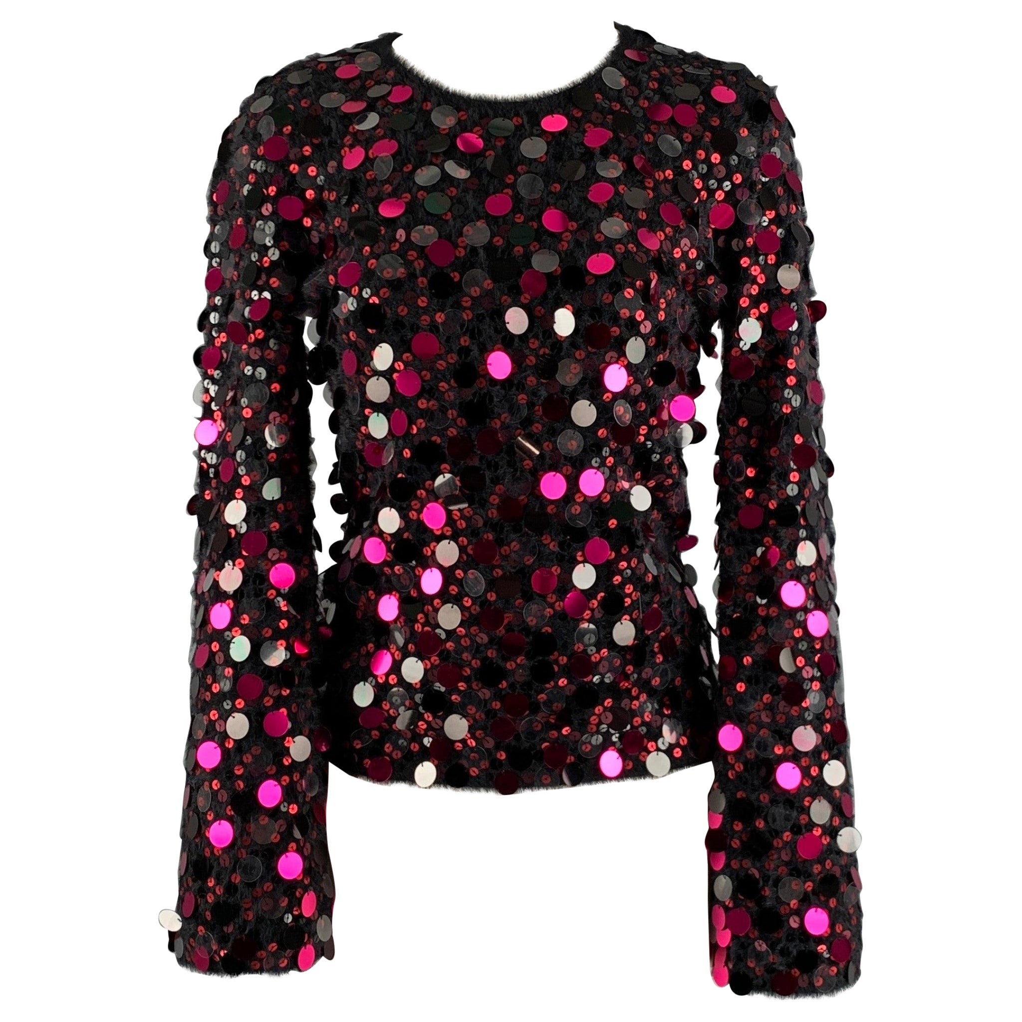 EMPORIO ARMANI Taglia S Nero Rosa Maglia Payettes Girocollo Pullover