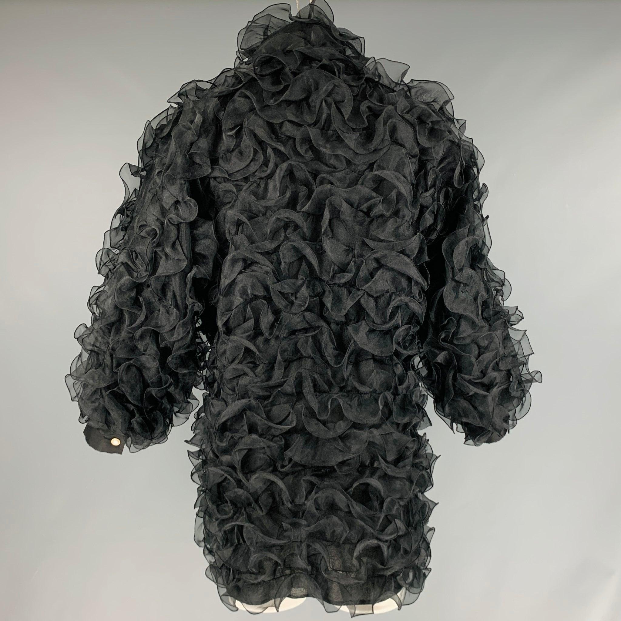 Men's EMPORIO ARMANI Size S Black Polyester Ruffled Zip Up Coat