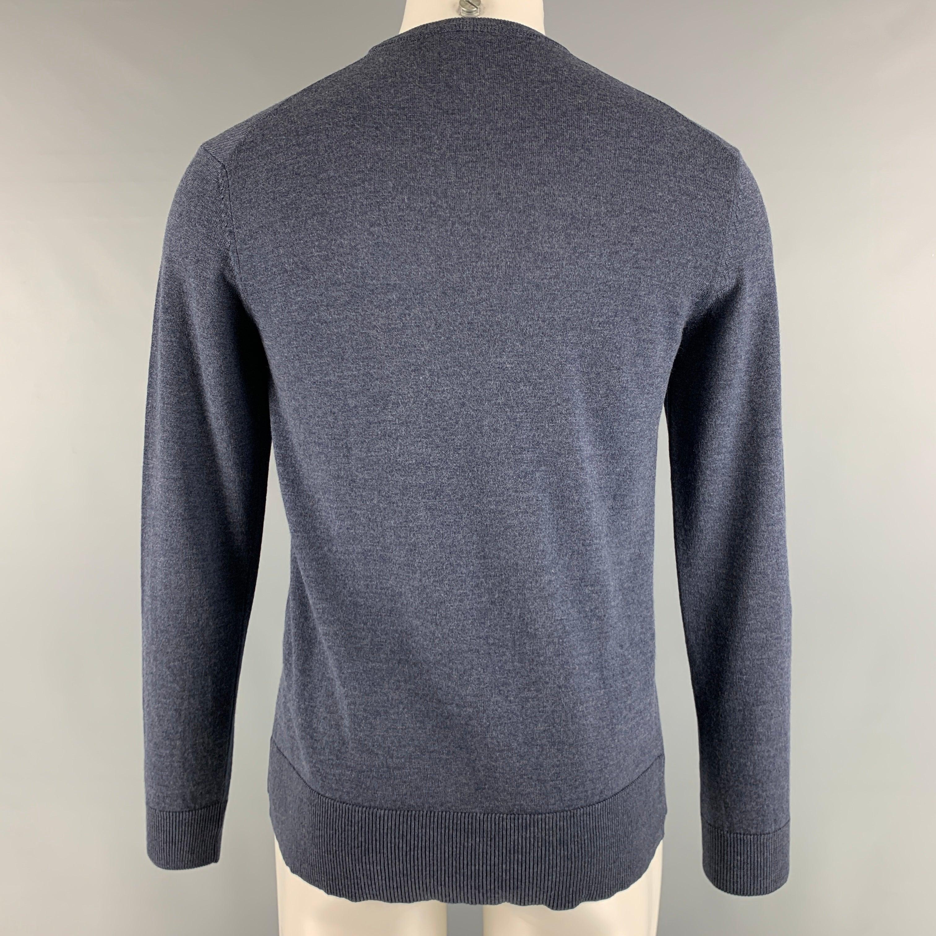 EMPORIO ARMANI Size S Charcoal Grey Color Block Wool Blend Crew-Neck Pullover In Excellent Condition For Sale In San Francisco, CA
