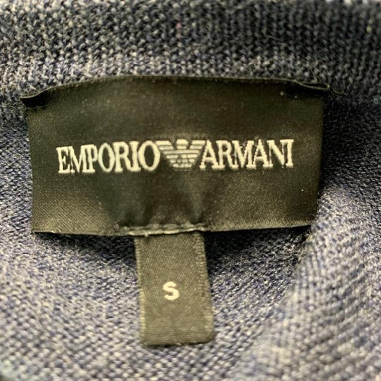 Men's EMPORIO ARMANI Size S Charcoal Grey Color Block Wool Blend Crew-Neck Pullover For Sale