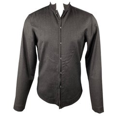 EMPORIO ARMANI Size S Charcoal Wool Hidden Buttons Long Sleeve Shirt