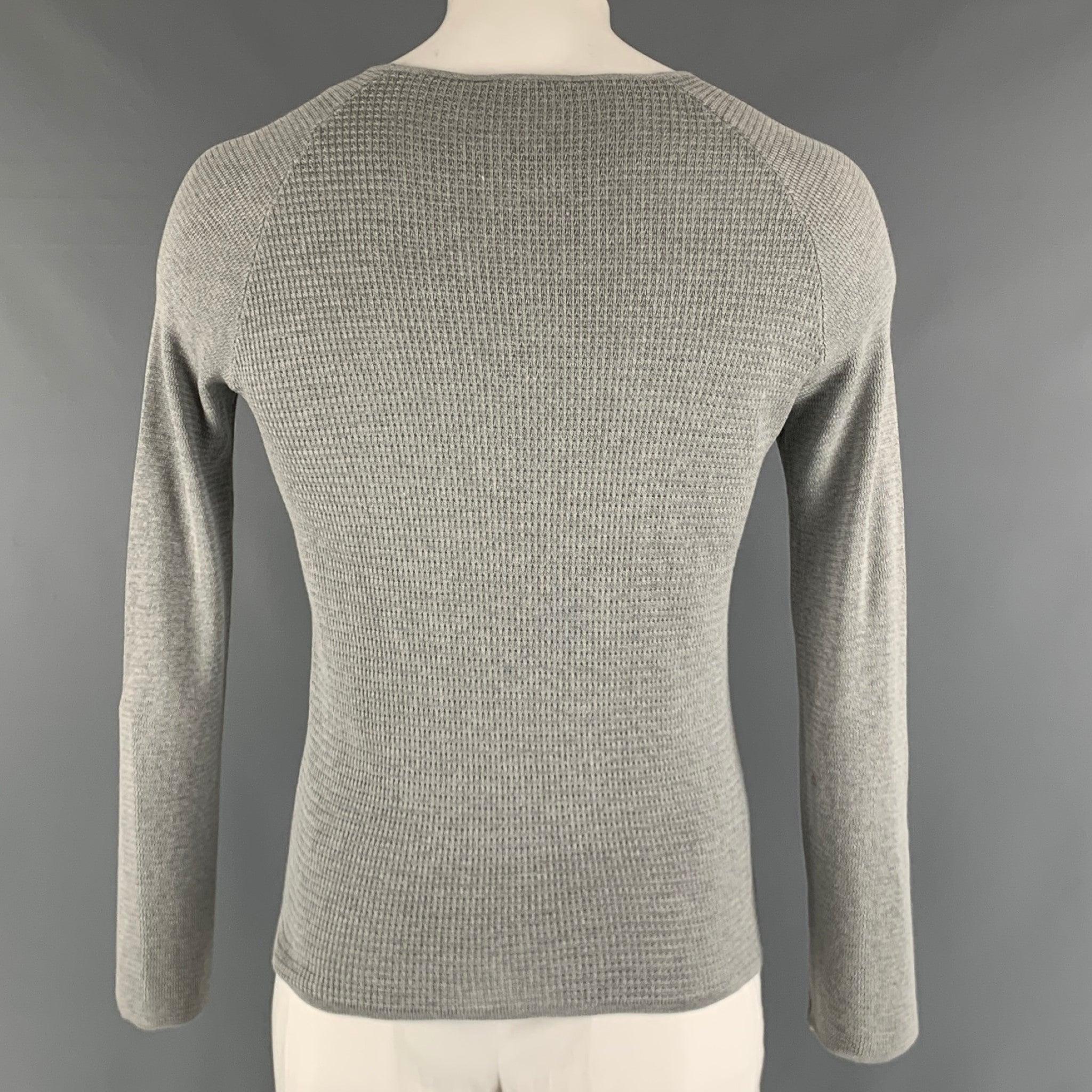 EMPORIO ARMANI Size S Gray Waffle Knit Wool Blend Raglan Pullover In Good Condition For Sale In San Francisco, CA