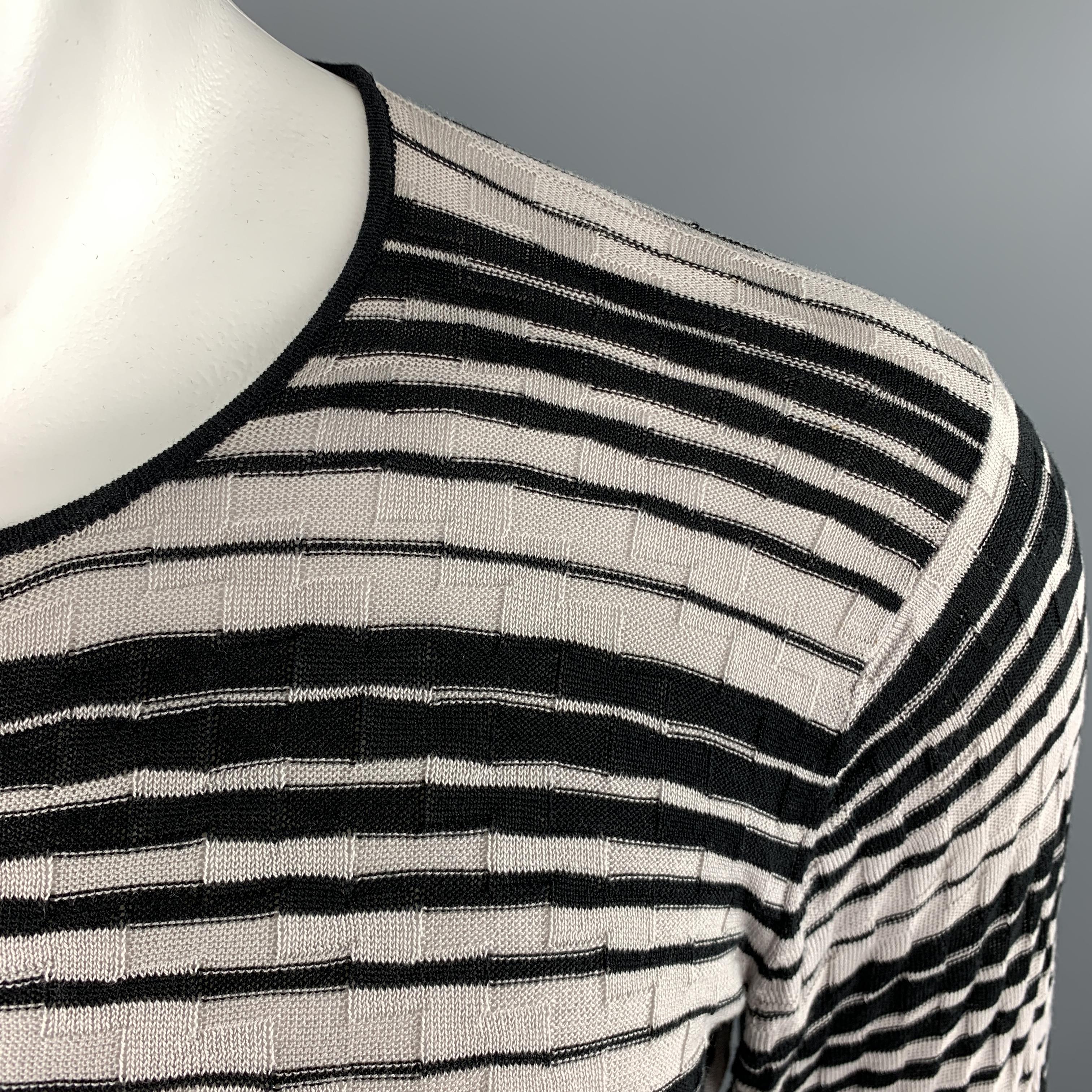 EMPORIO ARMANI Size S Striped Trim Grey & Black Crew-Neck Pullover Sweater In Good Condition In San Francisco, CA