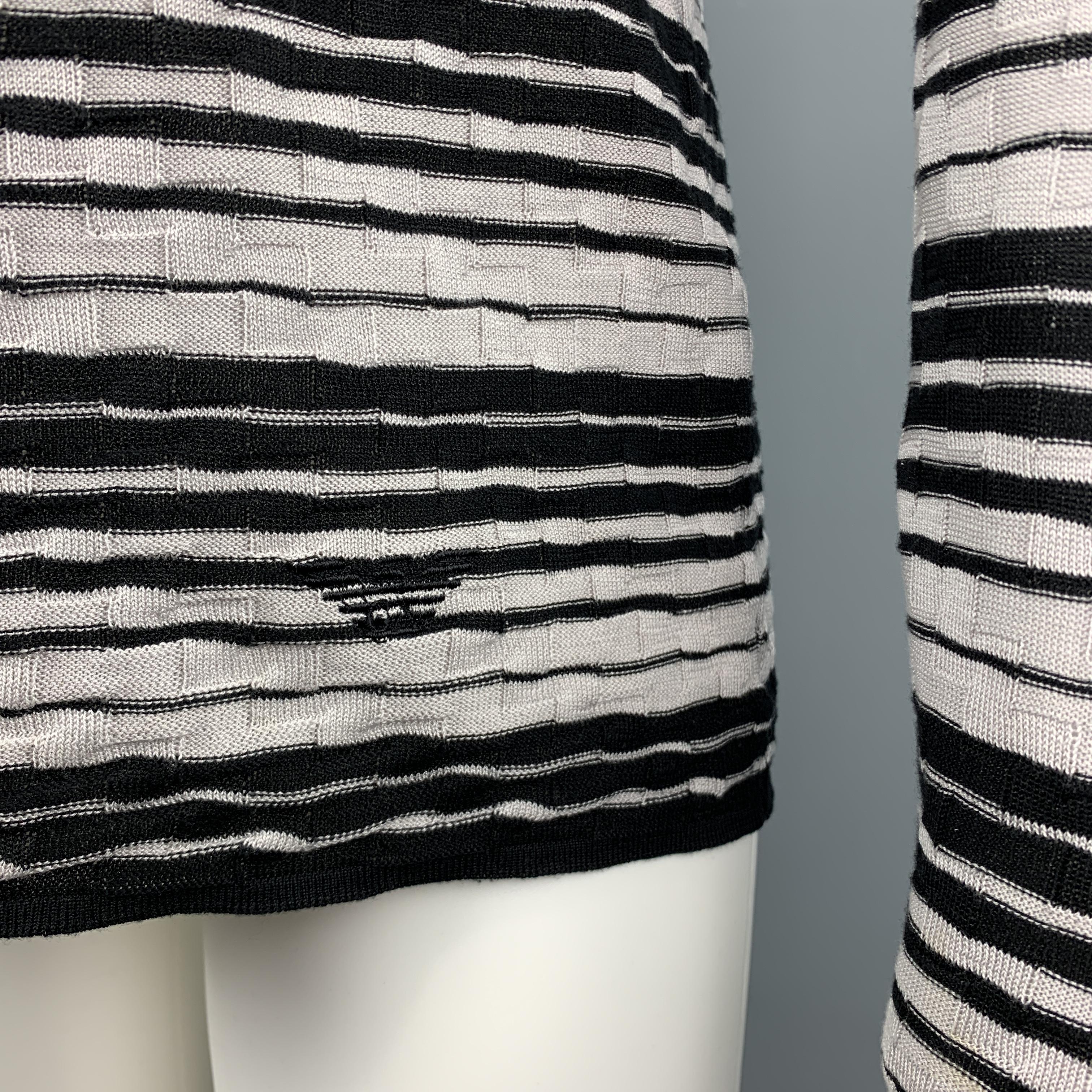 Men's EMPORIO ARMANI Size S Striped Trim Grey & Black Crew-Neck Pullover Sweater