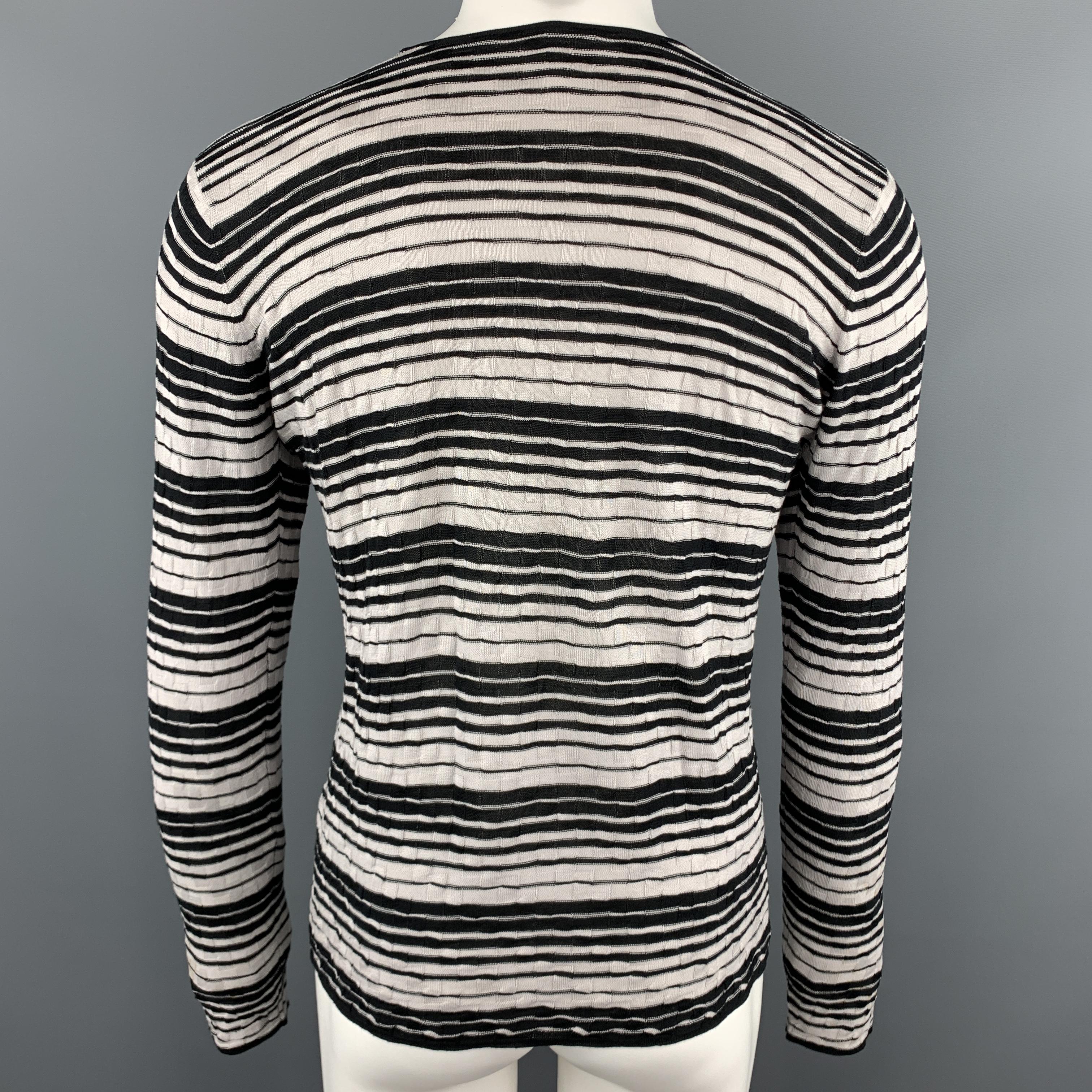 EMPORIO ARMANI Size S Striped Trim Grey & Black Crew-Neck Pullover Sweater 1