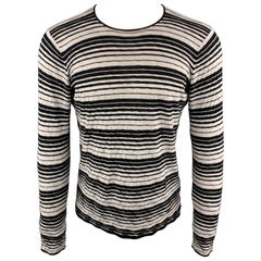EMPORIO ARMANI Size S Striped Trim Grey & Black Crew-Neck Pullover Sweater