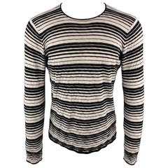 EMPORIO ARMANI Size S Striped Trim Grey & Black Crew-Neck Pullover Sweater