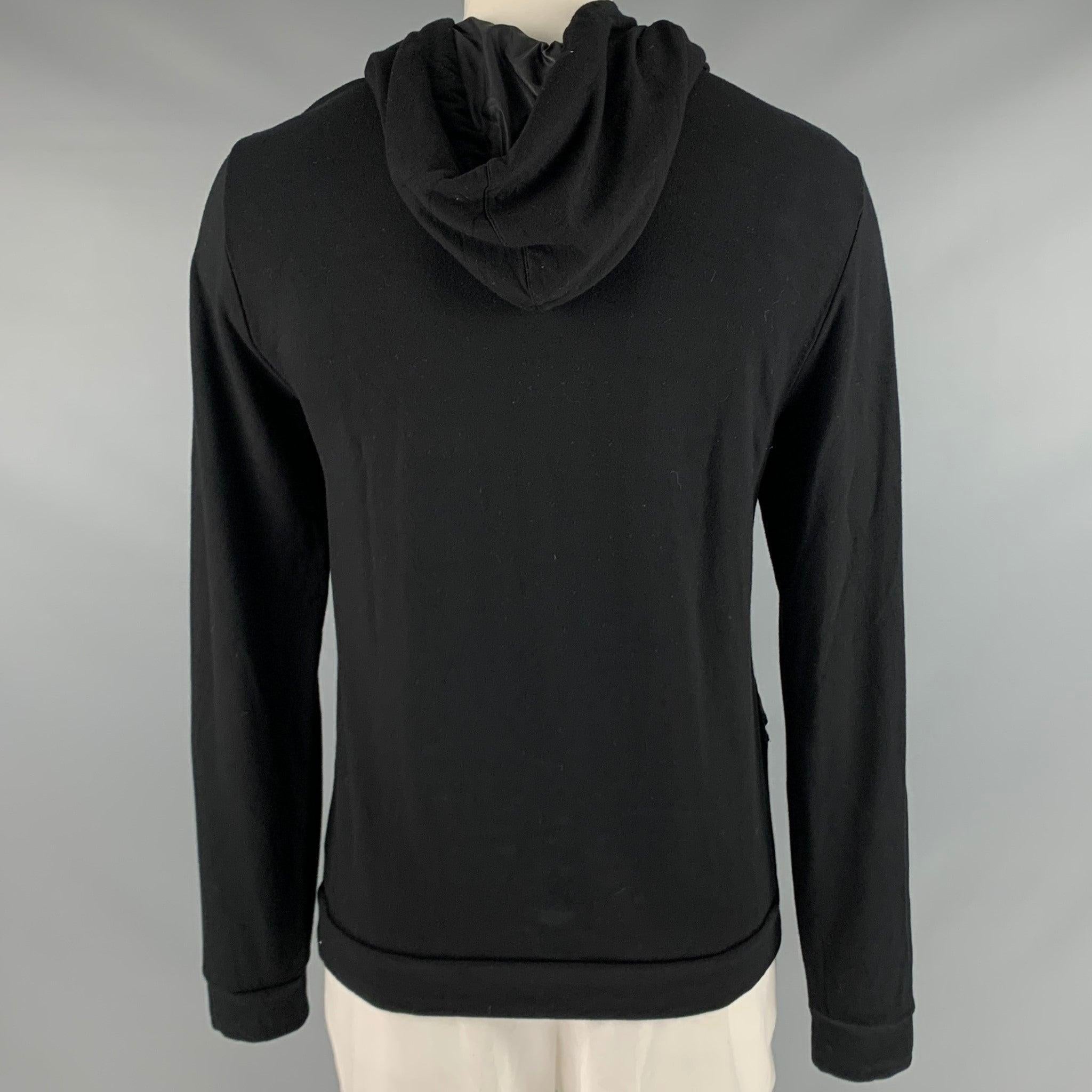 EMPORIO ARMANI Size XL Black Viscose Elastane Hooded Sweatshirt In Good Condition For Sale In San Francisco, CA