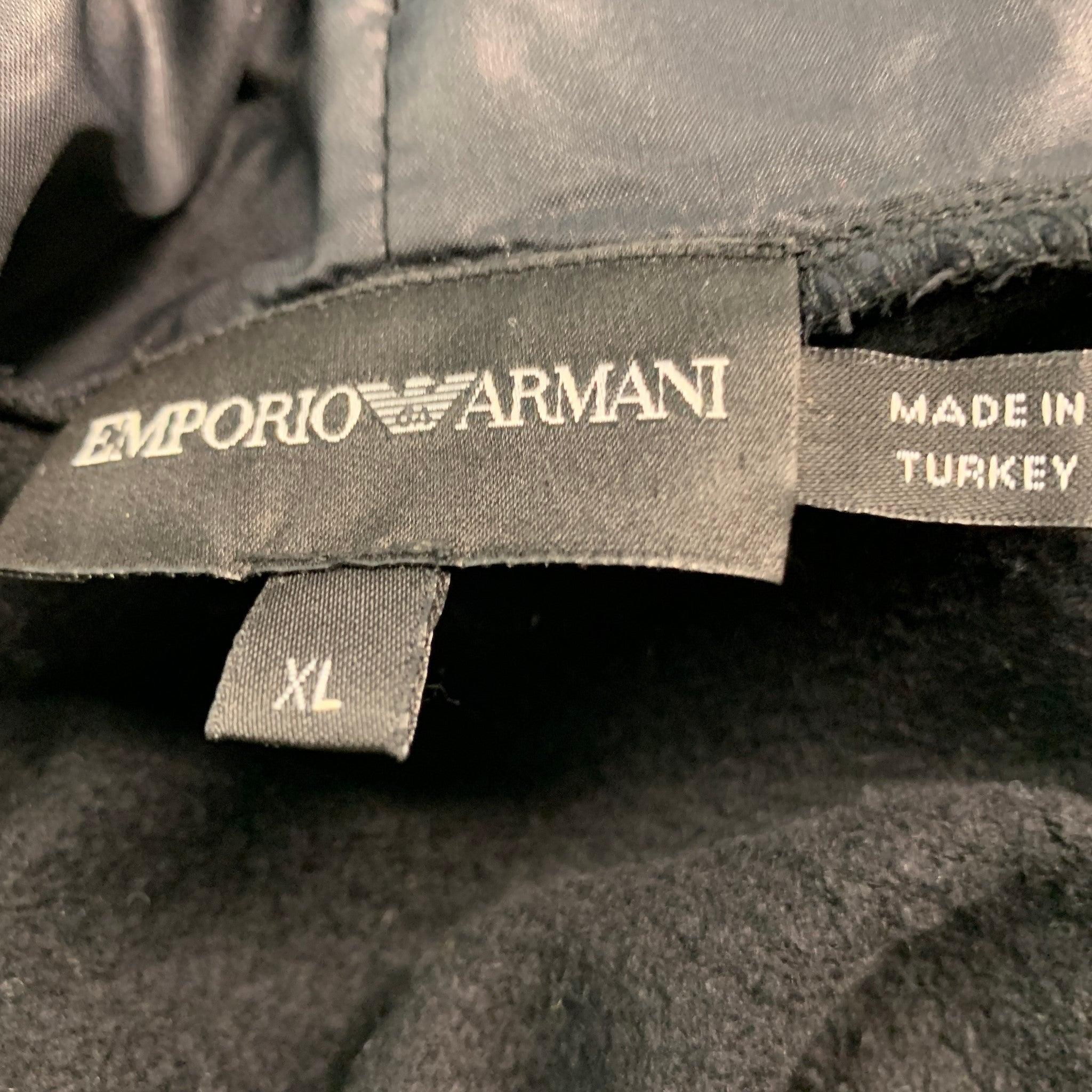 EMPORIO ARMANI Size XL Black Viscose Elastane Hooded Sweatshirt For Sale 1