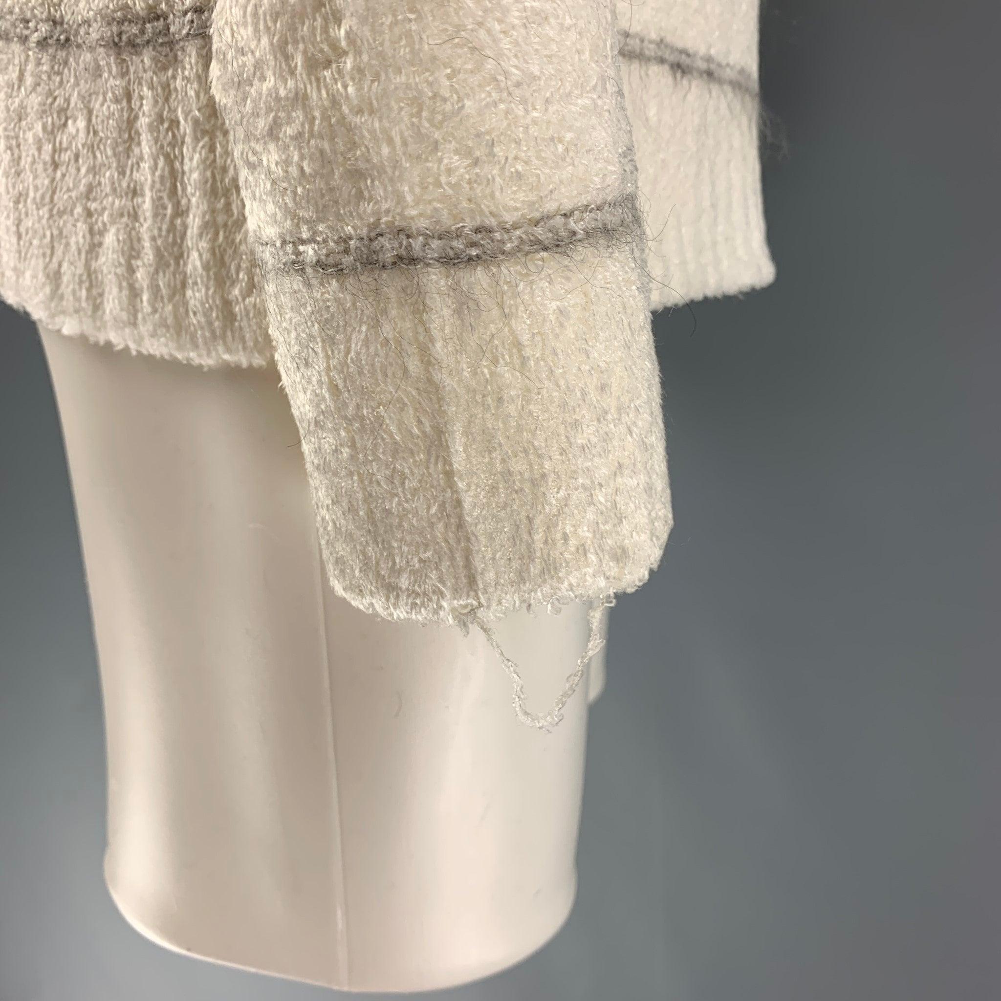 EMPORIO ARMANI Size XS Off White Grey Stripe Viscose Blend V-Neck Sweater In Good Condition For Sale In San Francisco, CA