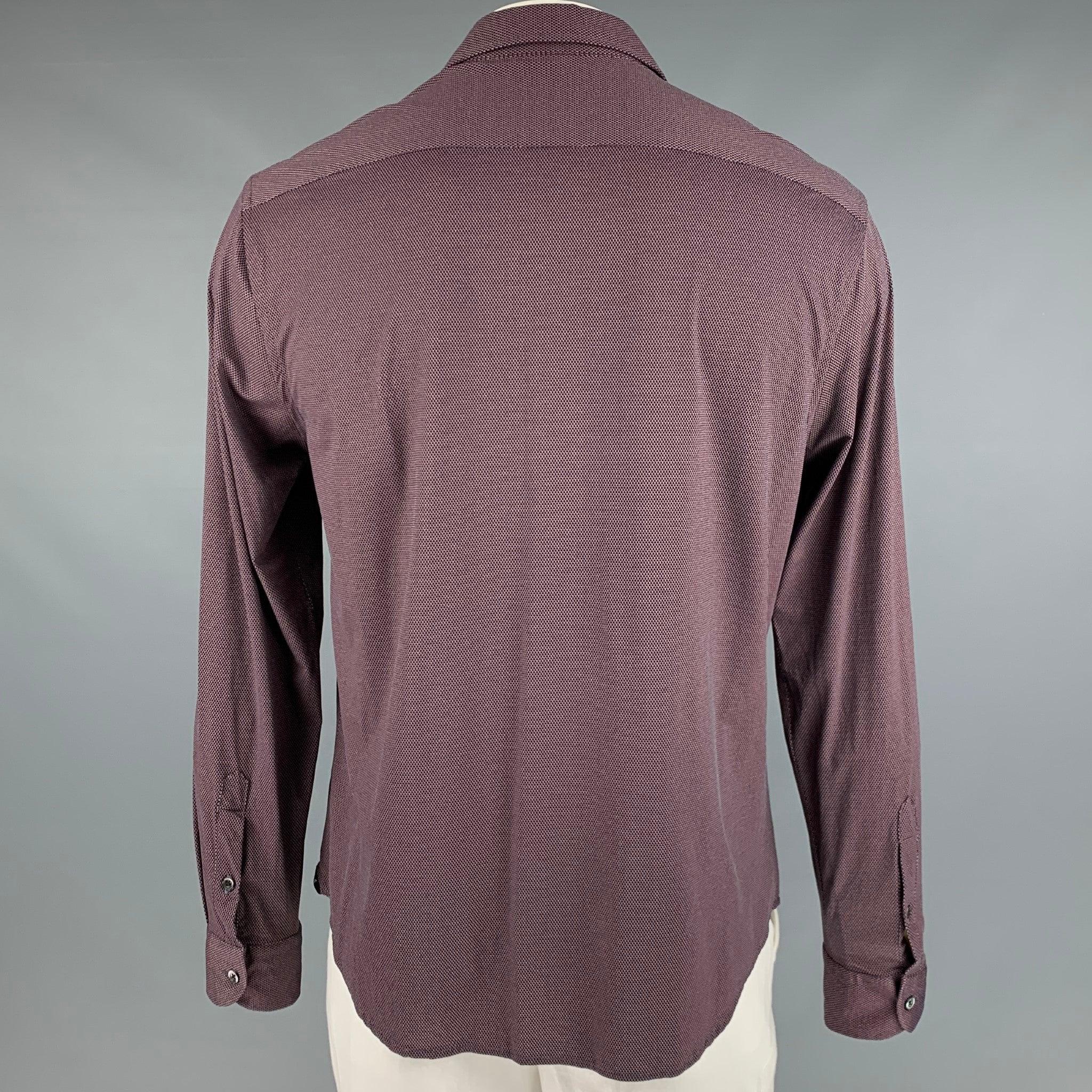 Men's EMPORIO ARMANI Size XXL Black Burgundy Nailhead Long Sleeve Shirt For Sale