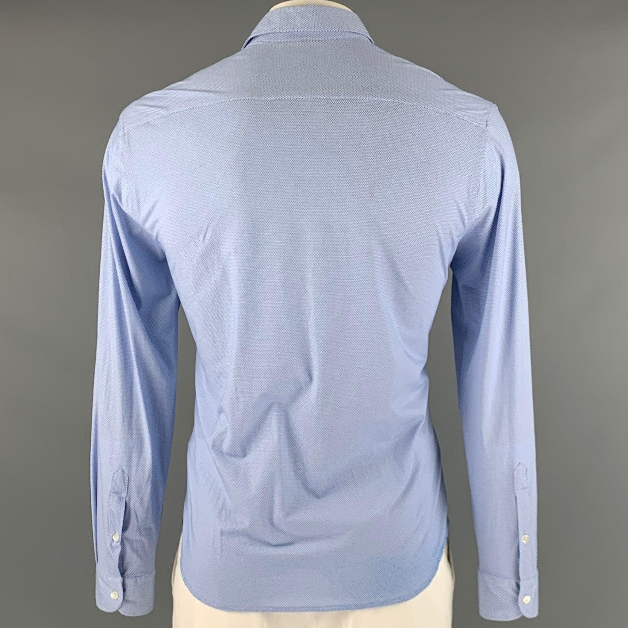 EMPORIO ARMANI Size XXL Blue White Nailhead Long Sleeve Shirt In Good Condition In San Francisco, CA