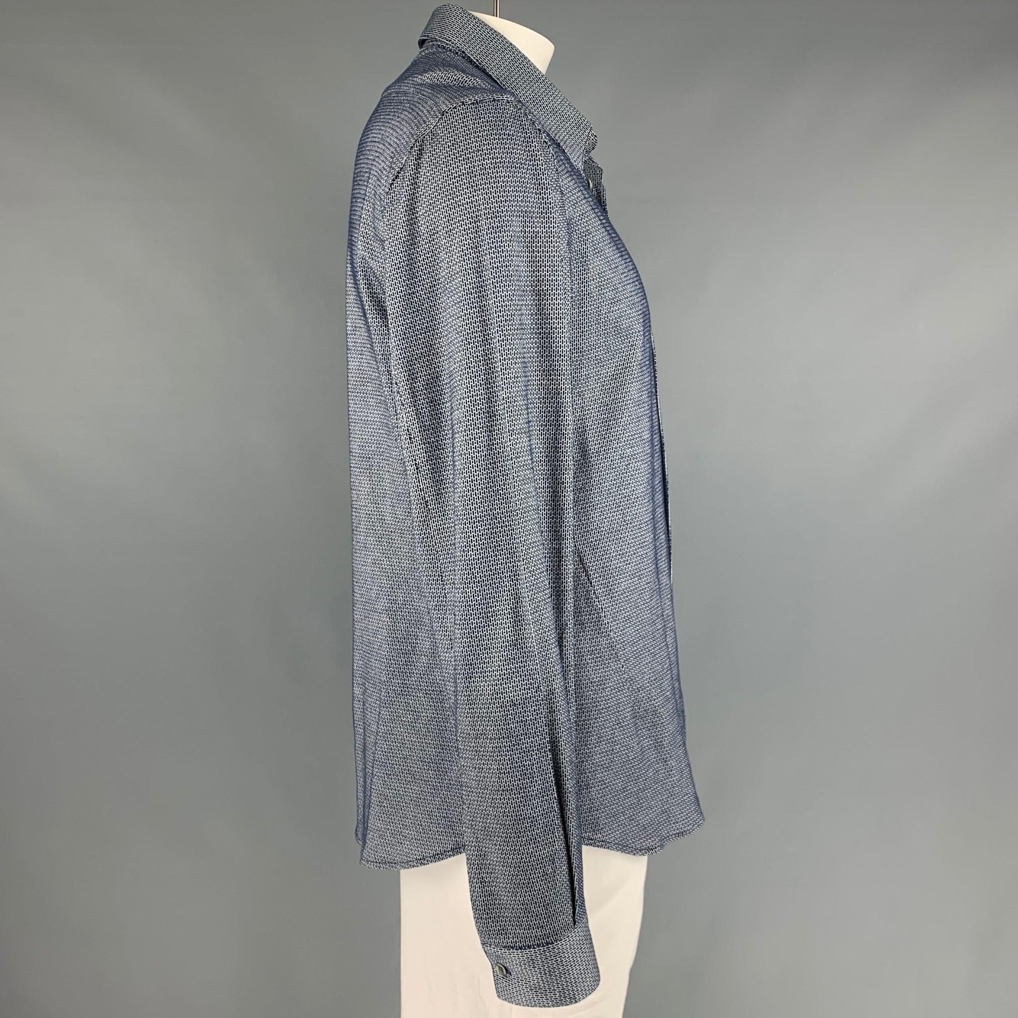 EMPORIO ARMANI Größe XXL Marineblaues langärmeliges Hemd aus Baumwolle im Zustand „Hervorragend“ im Angebot in San Francisco, CA