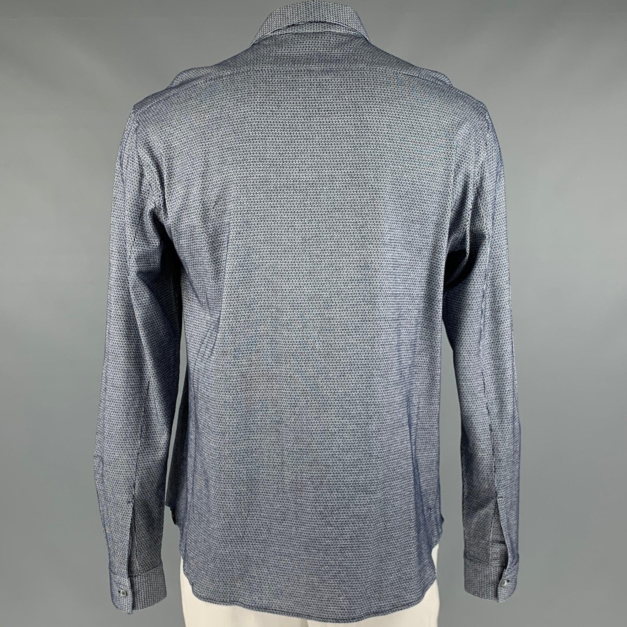 Men's EMPORIO ARMANI Size XXL Navy White Cotton Long Sleeve Shirt For Sale
