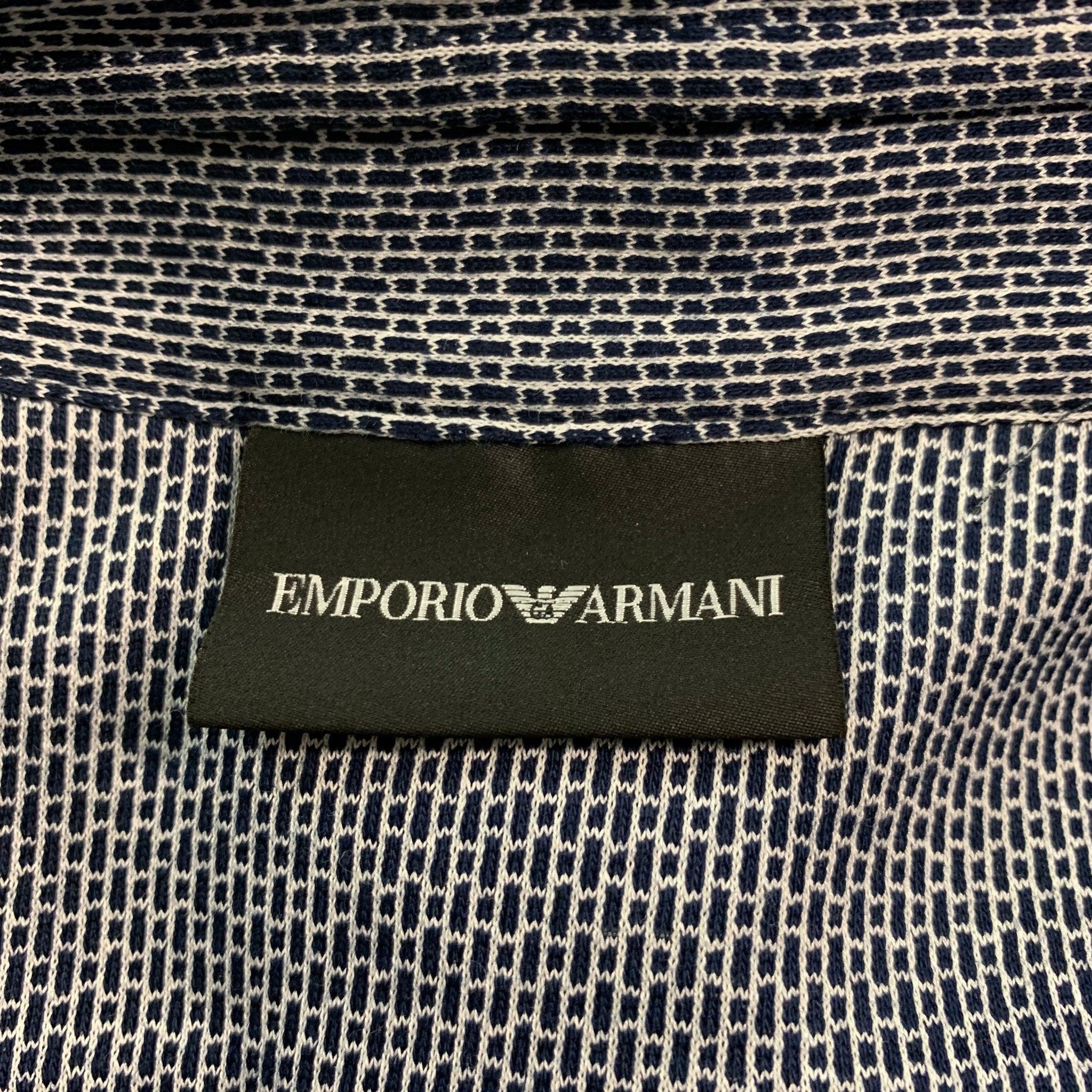 EMPORIO ARMANI Größe XXL Marineblaues langärmeliges Hemd aus Baumwolle im Angebot 1