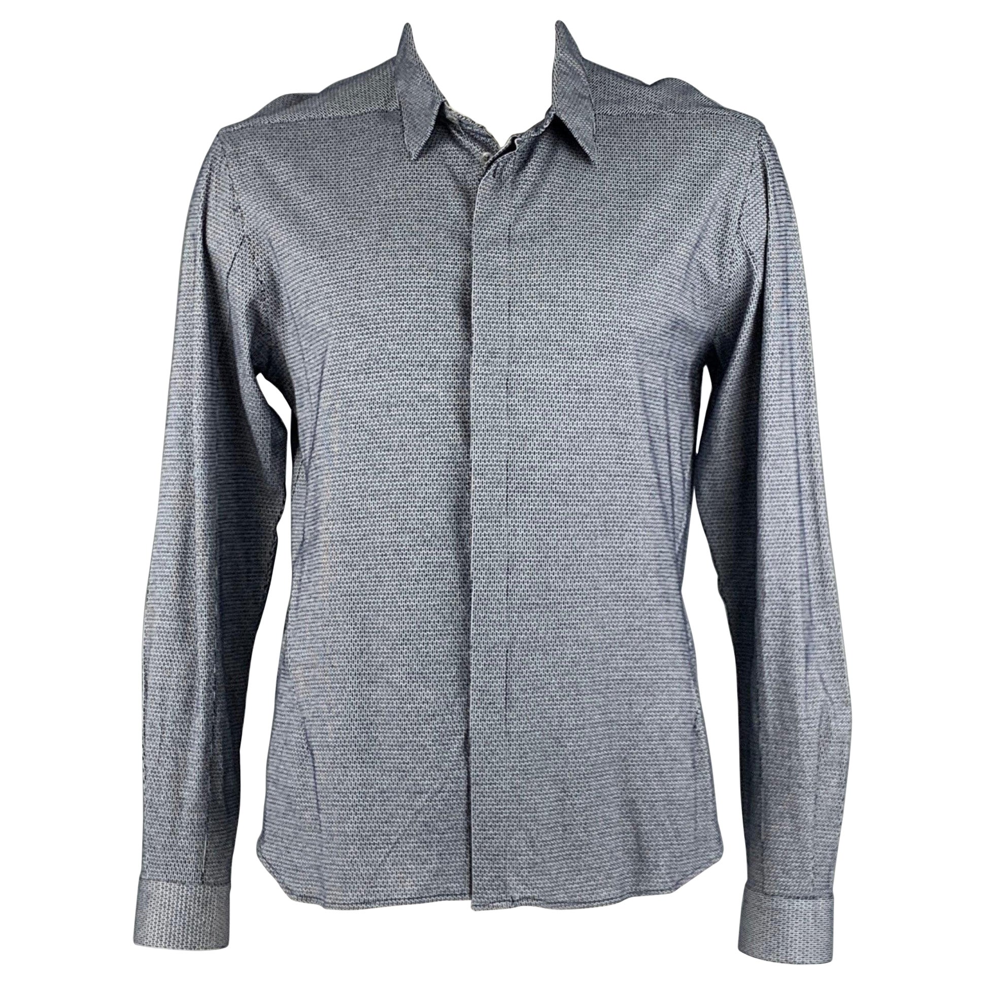 EMPORIO ARMANI - Camicia a maniche lunghe in cotone bianco e blu taglia XXL