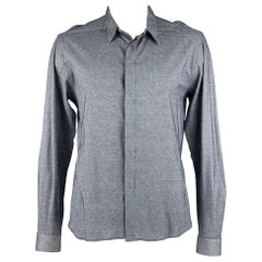 EMPORIO ARMANI - Camicia a maniche lunghe in cotone bianco e blu taglia XXL