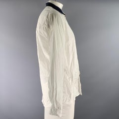 EMPORIO ARMANI Größe XXXL Weiß-Blau Langarmhemd aus Baumwollmischung mit geripptem Kragen