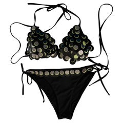 EMPORIO ARMANI SS2004 Bikini noir avec cercles en polymère