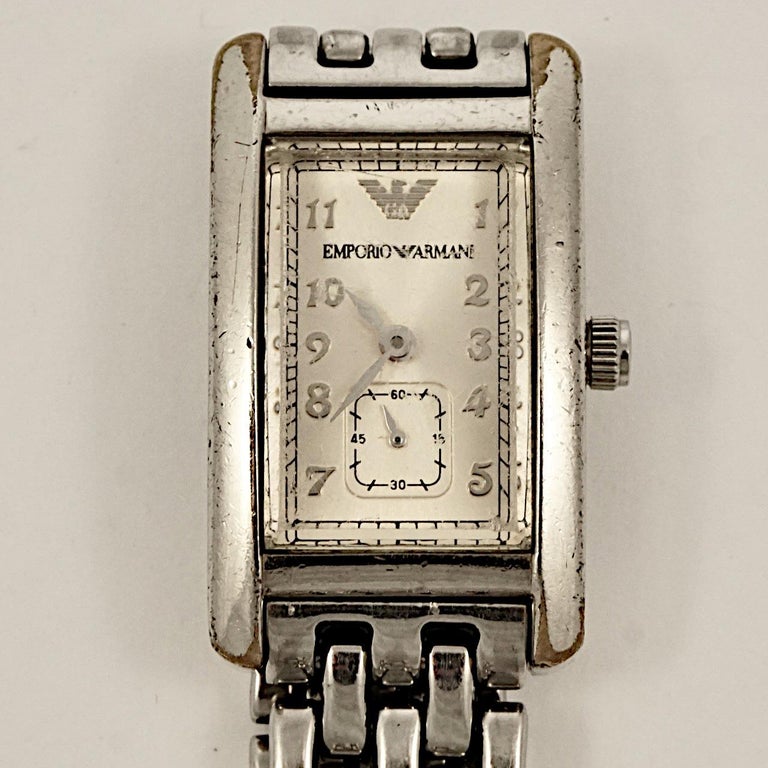 Emporio Armani: rechteckige Quarz-Armbanduhr aus Edelstahl mit zweiter Hand  bei 1stDibs | armani uhr rechteckig, armani damenuhr rechteckig, armani uhr  eckig herren