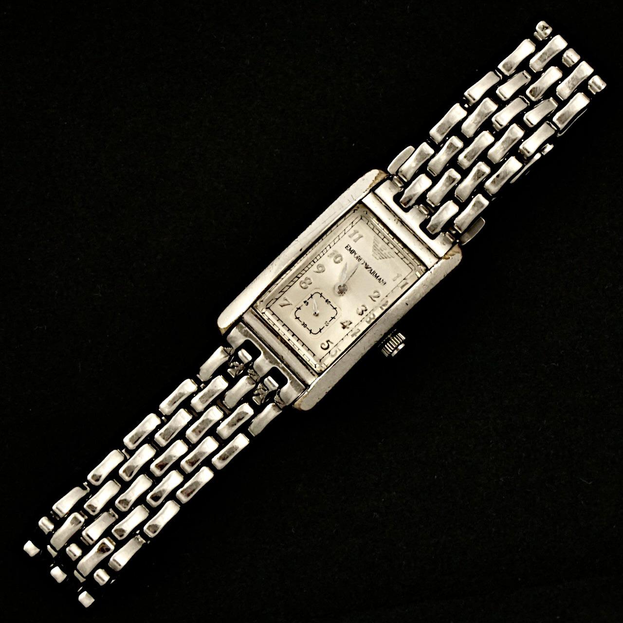 Emporio Armani Stainless Steel Rectangular Quartz Wrist Watch with Second Hand 1