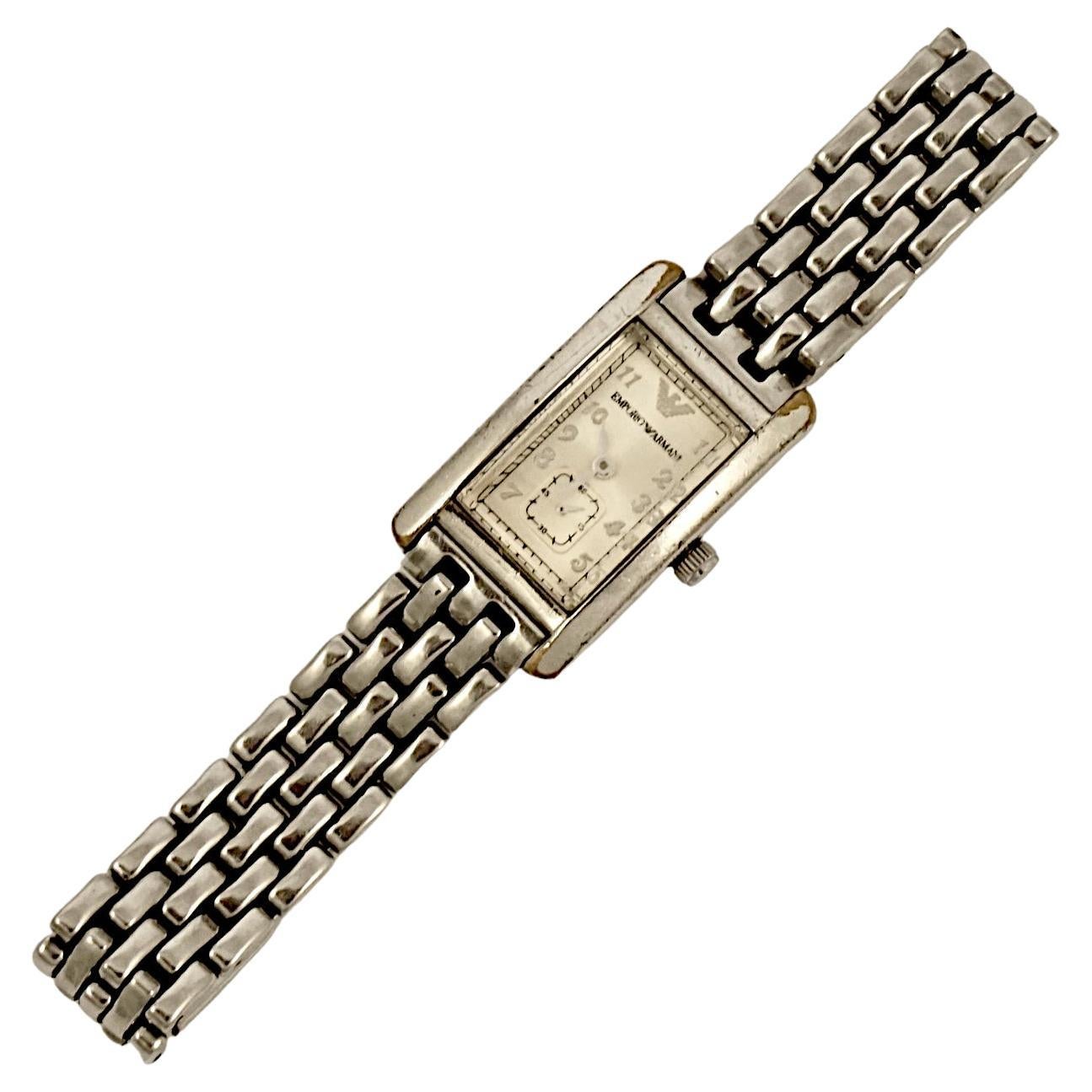 Emporio Armani Stainless Steel Rectangular Quartz Wrist Watch with Second Hand