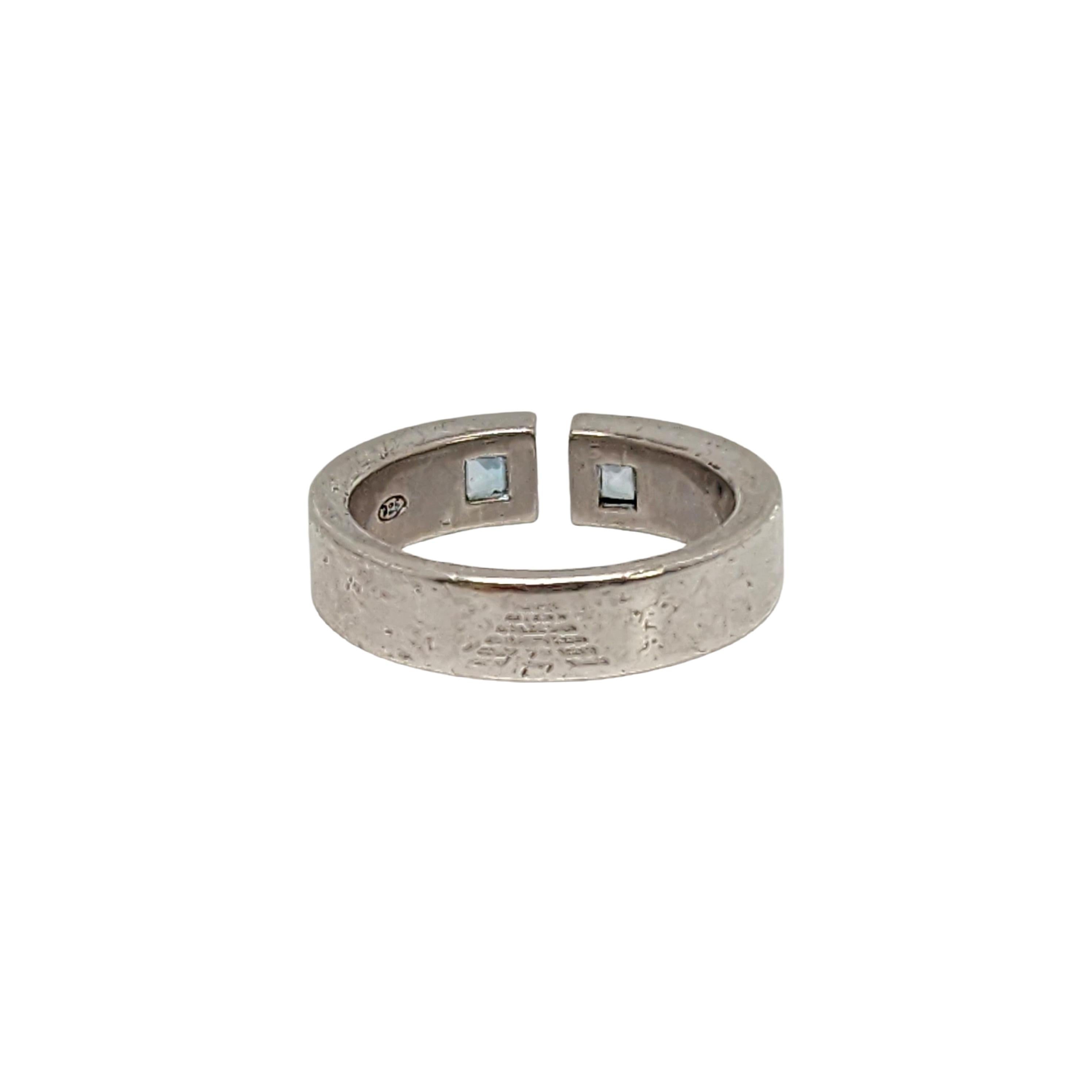 Square Cut Emporio Armani Sterling Silver Blue Stone Band Ring Size 6.75 #14782 For Sale