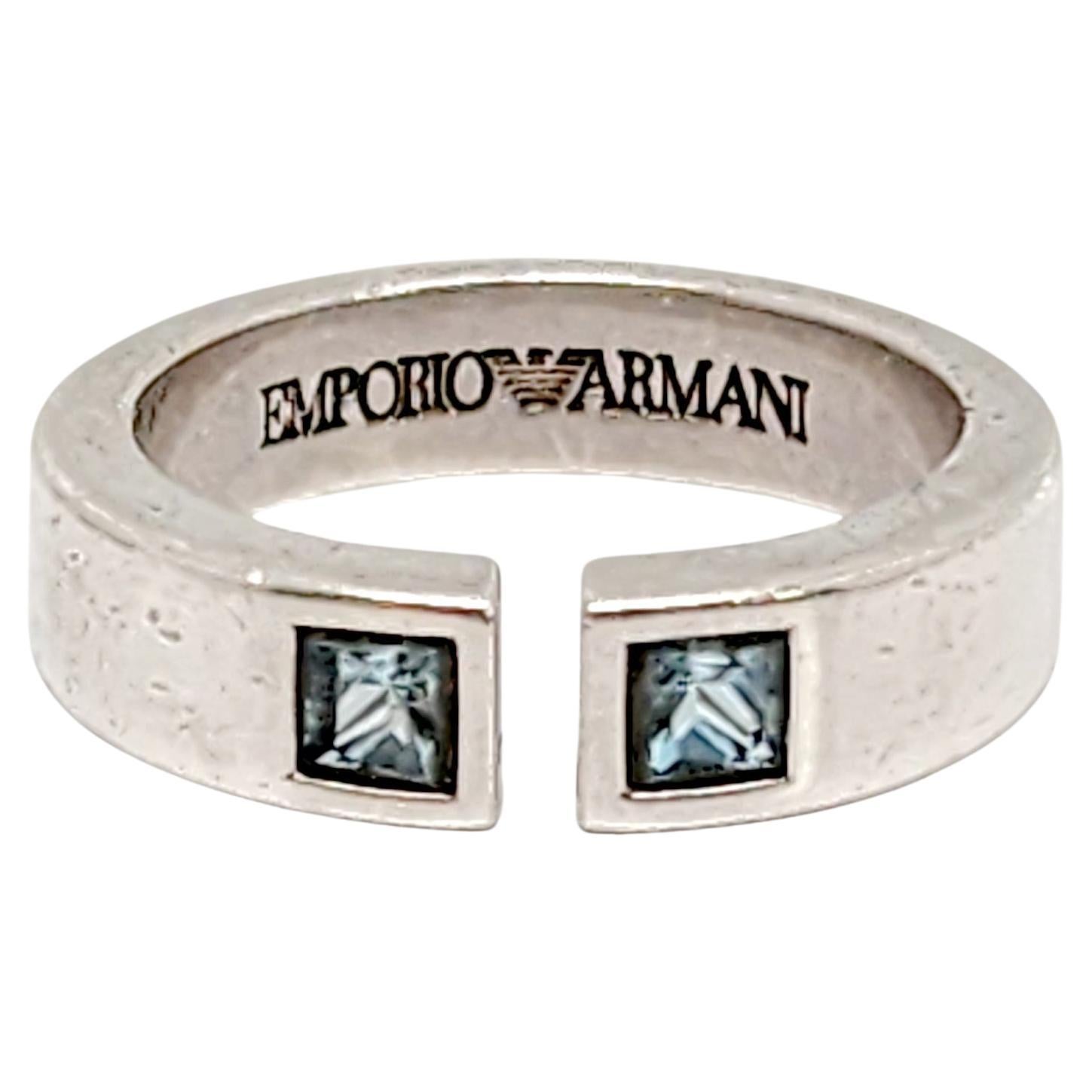 Emporio Armani Sterling Silver Blue Stone Band Ring Size 6.75 #14782 For Sale