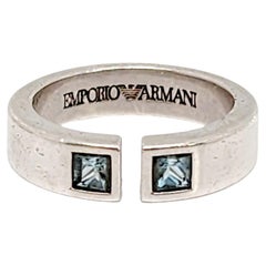 Emporio Armani Sterling Silver Blue Stone Band Ring Size 6.75 #14782