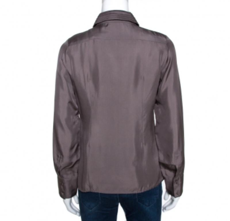 Emporio ARMANI Camisa con Cuello de Seda Topo S Gris en venta