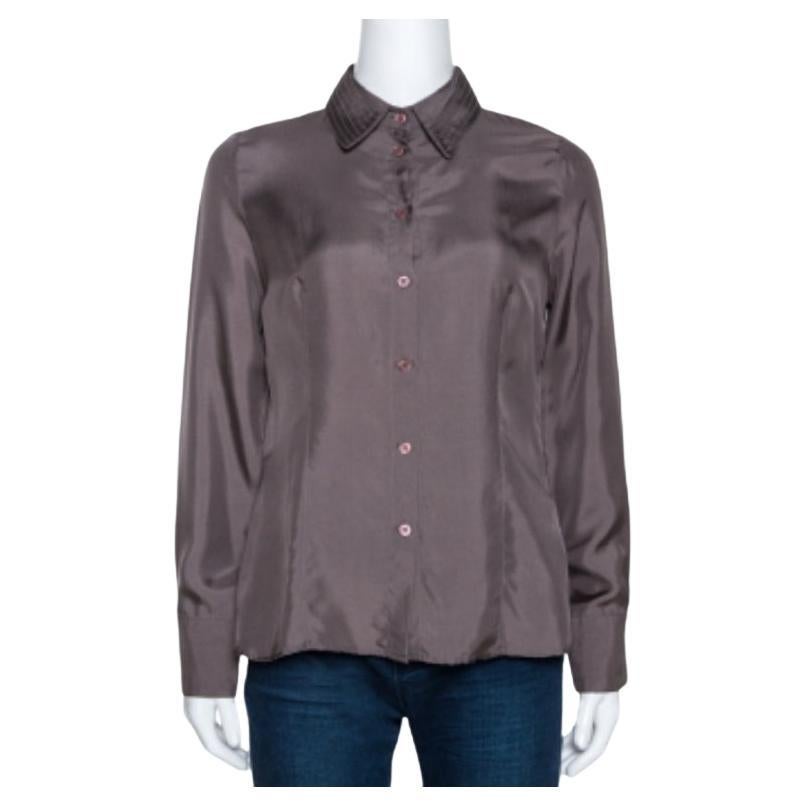 Emporio Armani Taupe Silk Collar Detail Shirt S