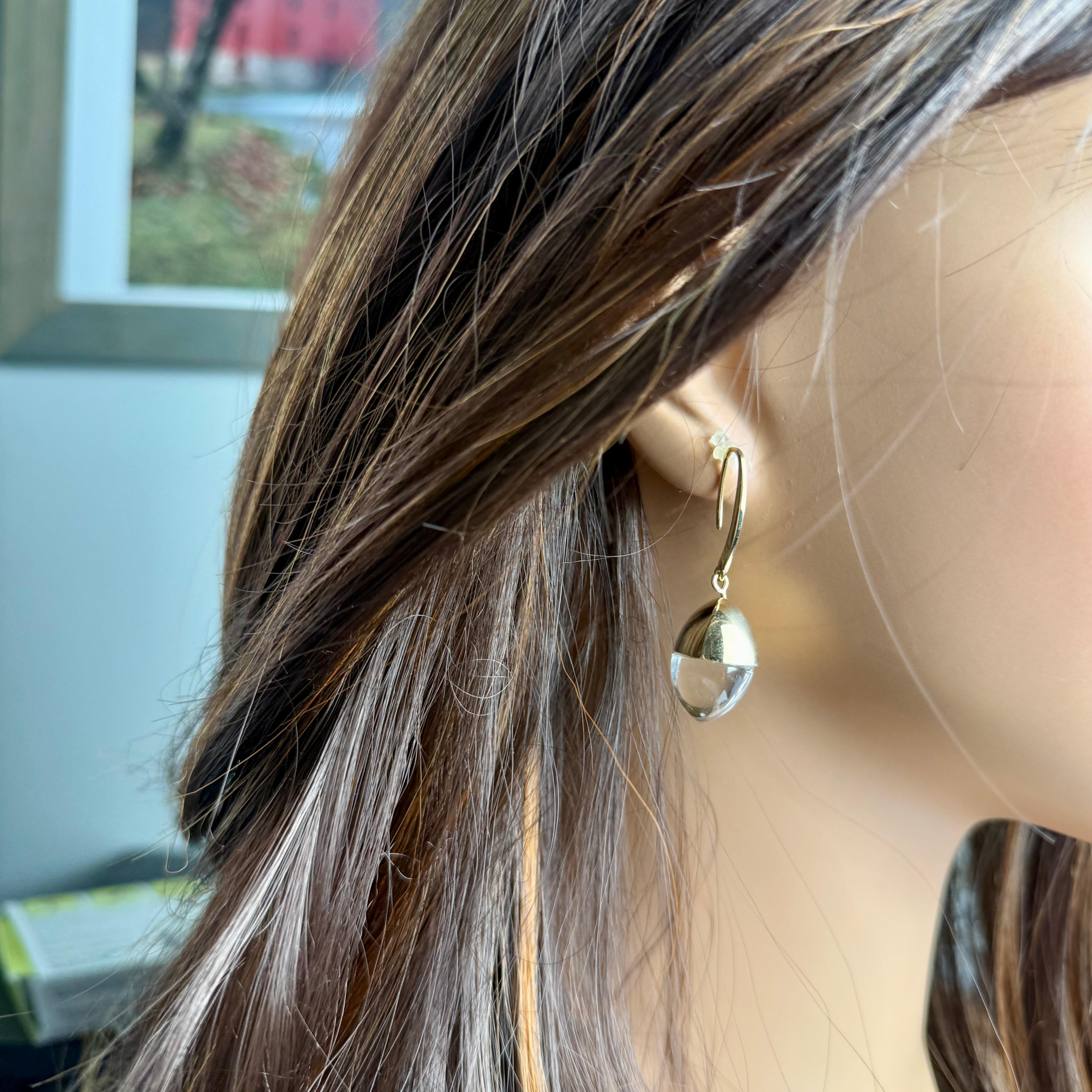 Emporio Armani Vintage 18K Gold and Crystal Pendant Hoop 1.64 Inch Long Earrings For Sale 7