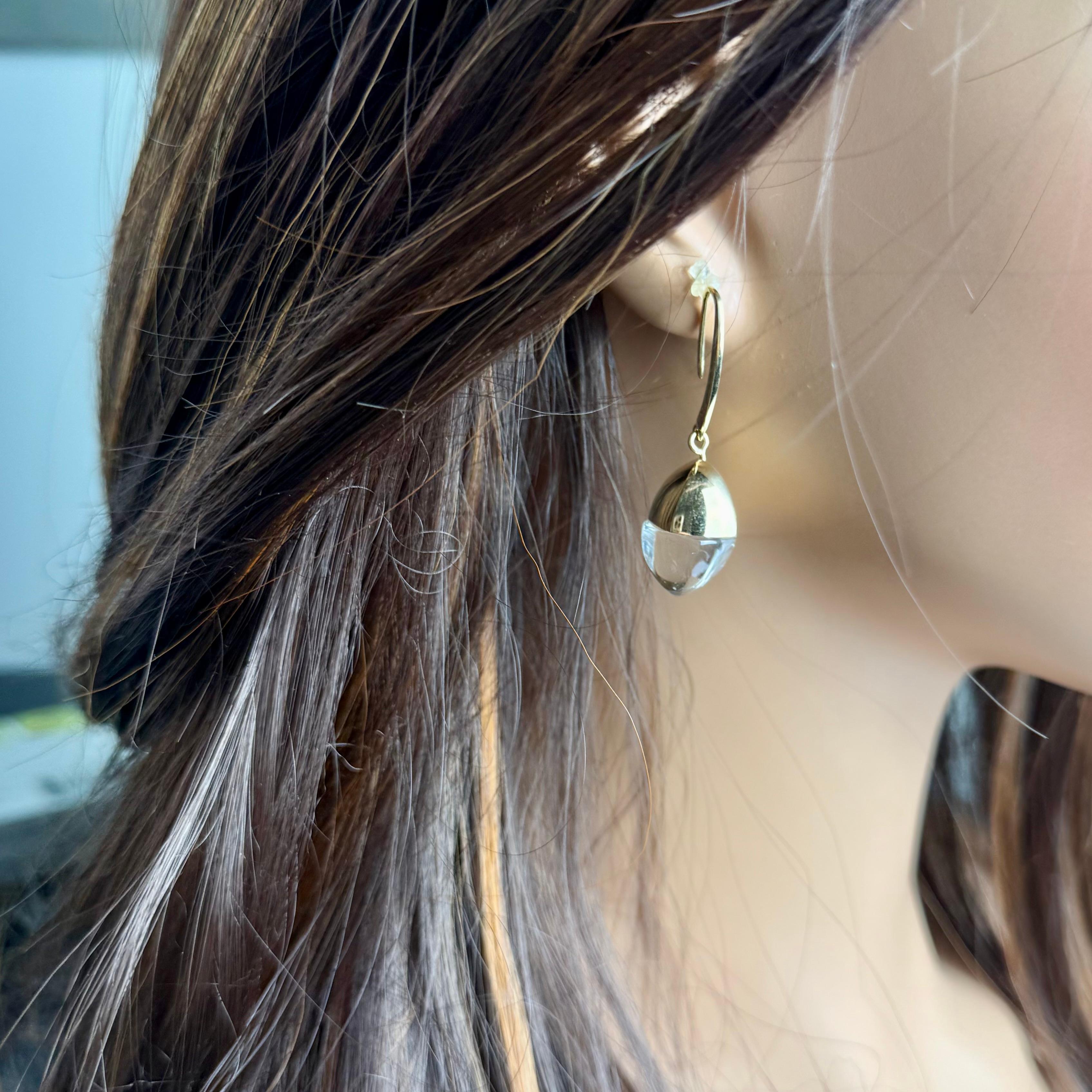 Emporio Armani Vintage 18K Gold and Crystal Pendant Hoop 1.64 Inch Long Earrings In Good Condition For Sale In New York, NY
