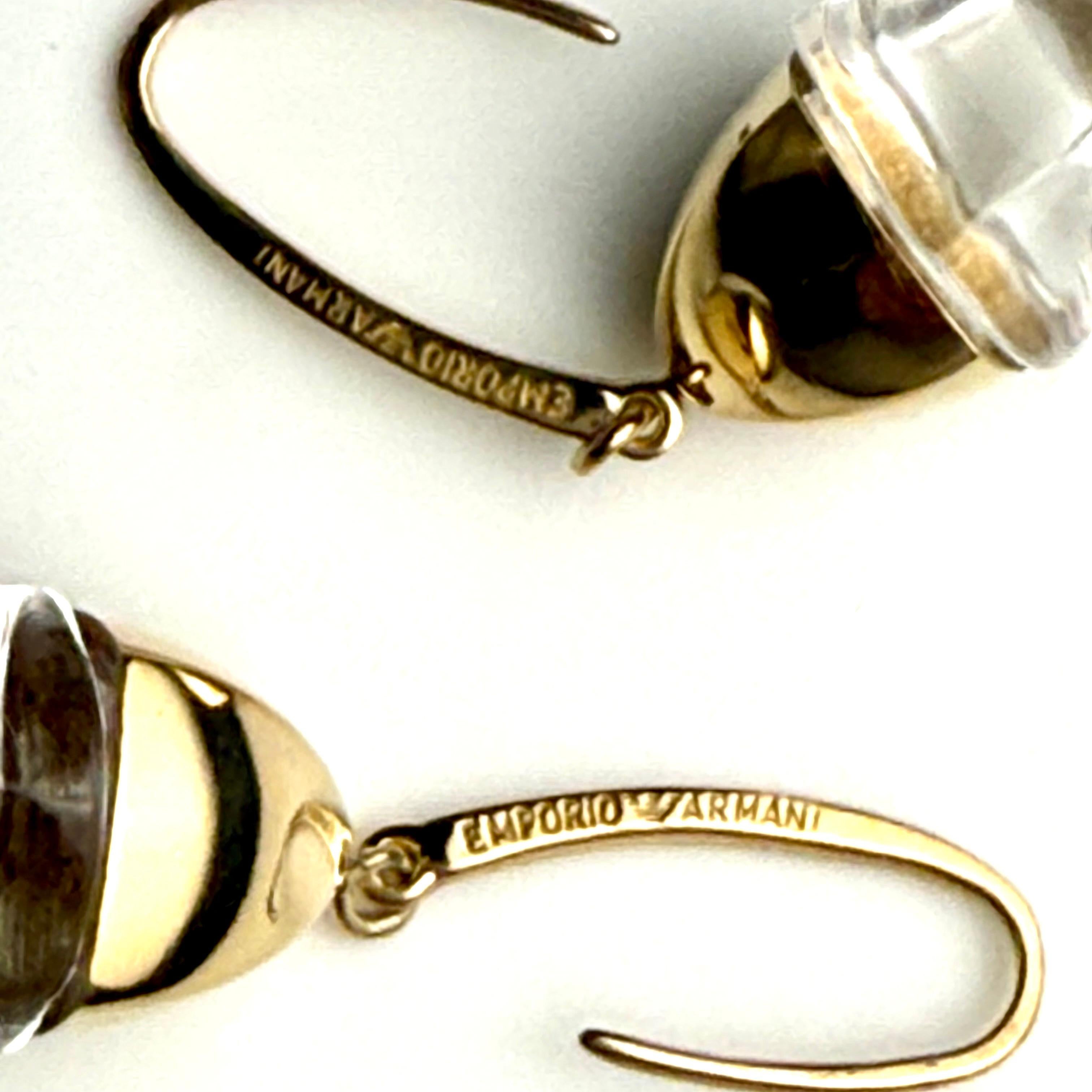 Emporio Armani Vintage 18K Gold and Crystal Pendant Hoop 1.64 Inch Long Earrings For Sale 3