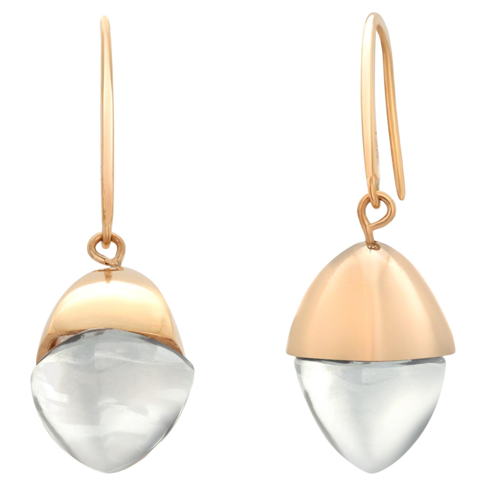 Emporio Armani Vintage 18K Gold and Crystal Pendant Hoop 1.64 Inch Long Earrings For Sale