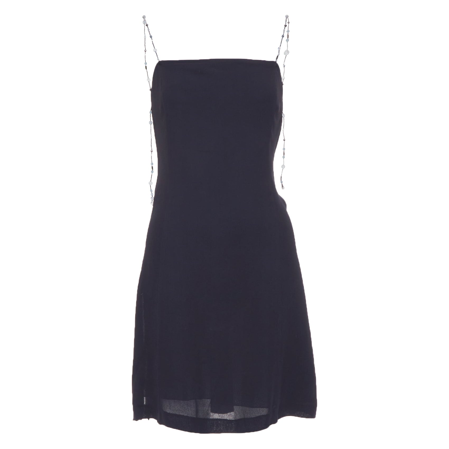 Pre-owned Ea7 Emporio Armani Vintage Beaded Strap Square Neck Sheath Slip Mini Dress It38 Xs In Black