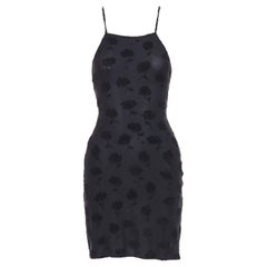 EMPORIO ARMANI Vintage-Slipdress aus schwarzem, mit Blumenmustern bedrucktem Flock-Samt-Jacquard, IT38 XS