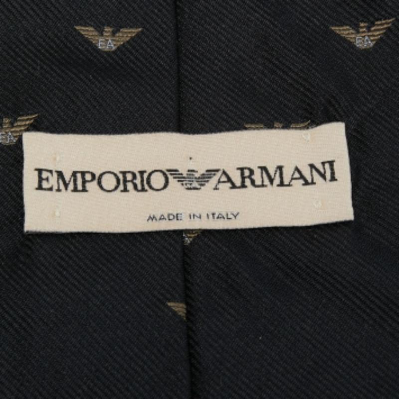 Emporio Armani Vintage Black Logo Silk Jacquard Tie In Good Condition For Sale In Dubai, Al Qouz 2