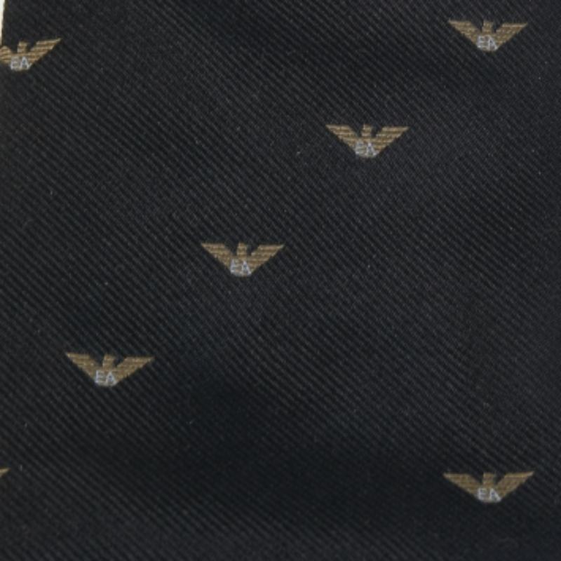 Men's Emporio Armani Vintage Black Logo Silk Jacquard Tie For Sale