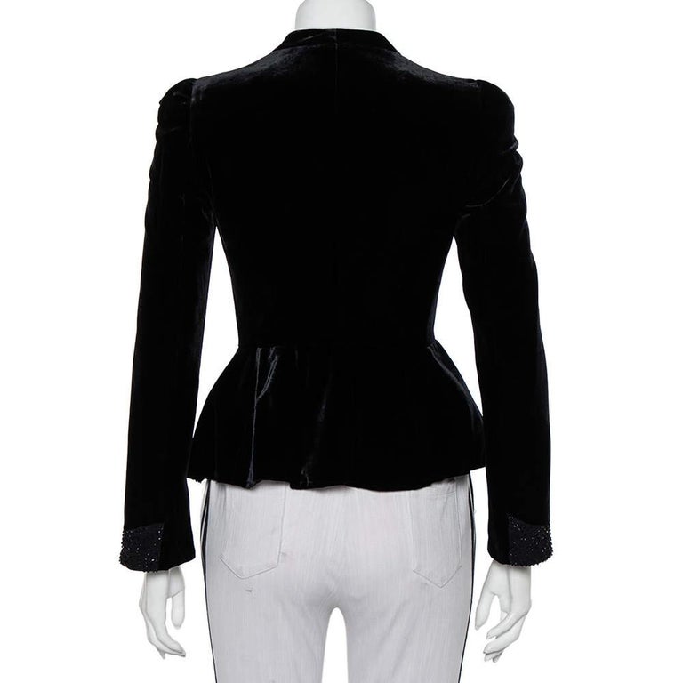 Emporio Armani Vintage Black Velvet Embellished Detail Button Front