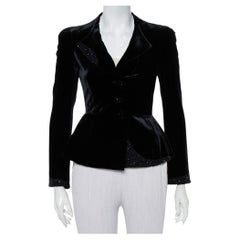 Emporio Armani Vintage Black Velvet Embellished Detail Button Front Blazer S