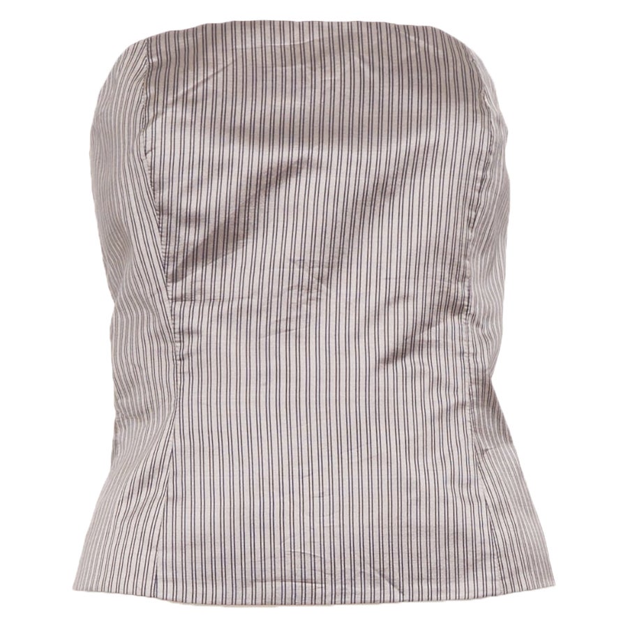 Pre-owned Ea7 Emporio Armani Vintage Brown Pinstripe Silk Woven Strapless Bustier Top It38 Xs