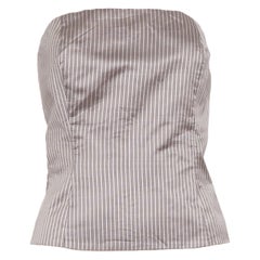 EMPORIO ARMANI Vintage-Bustier-Top aus brauner Seide mit Nadelstreifen, trägerlos, IT38 XS