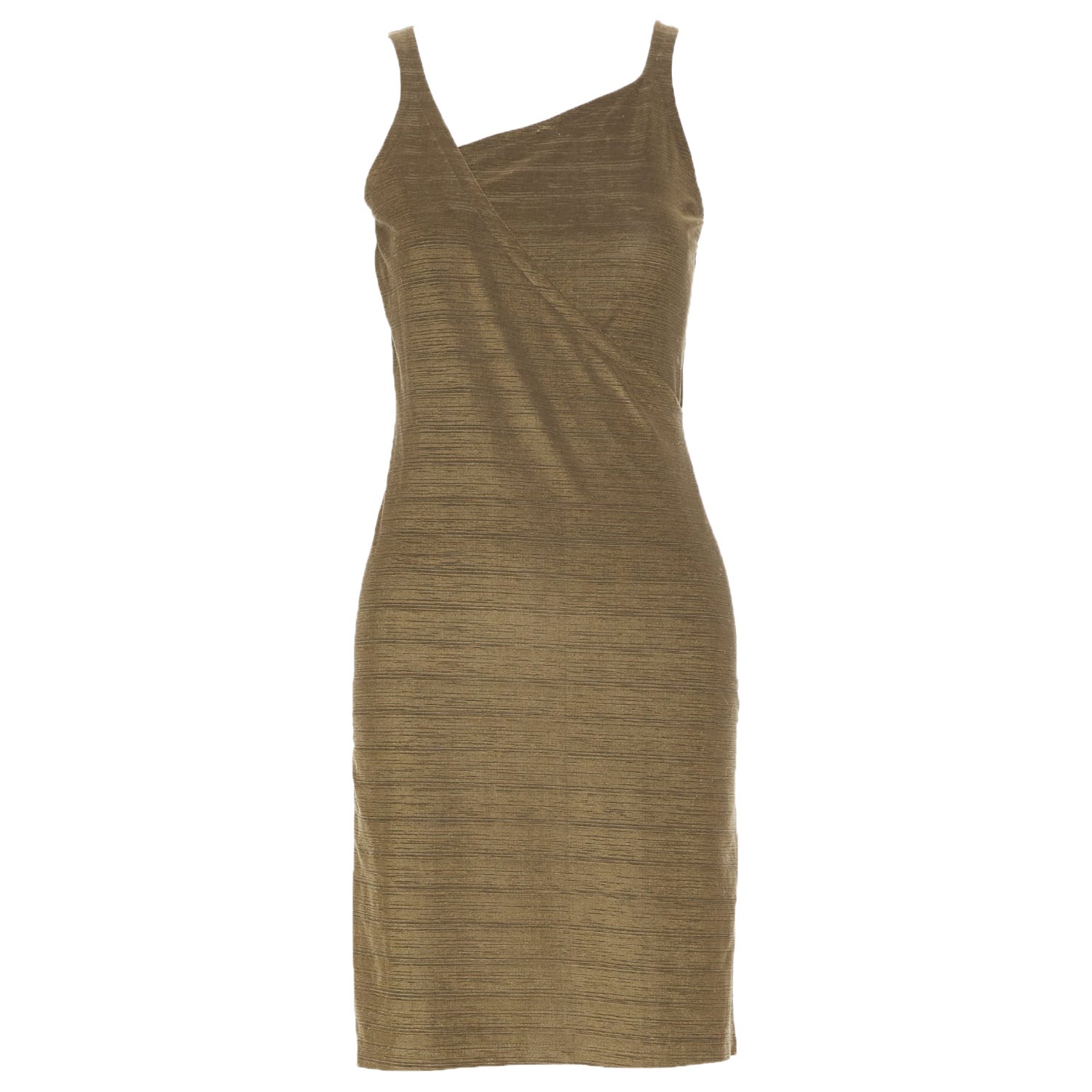 Pre-owned Ea7 Emporio Armani Vintage Gold Textured Metallic Look Crossover Wrap Dress It38 Xs In Brown