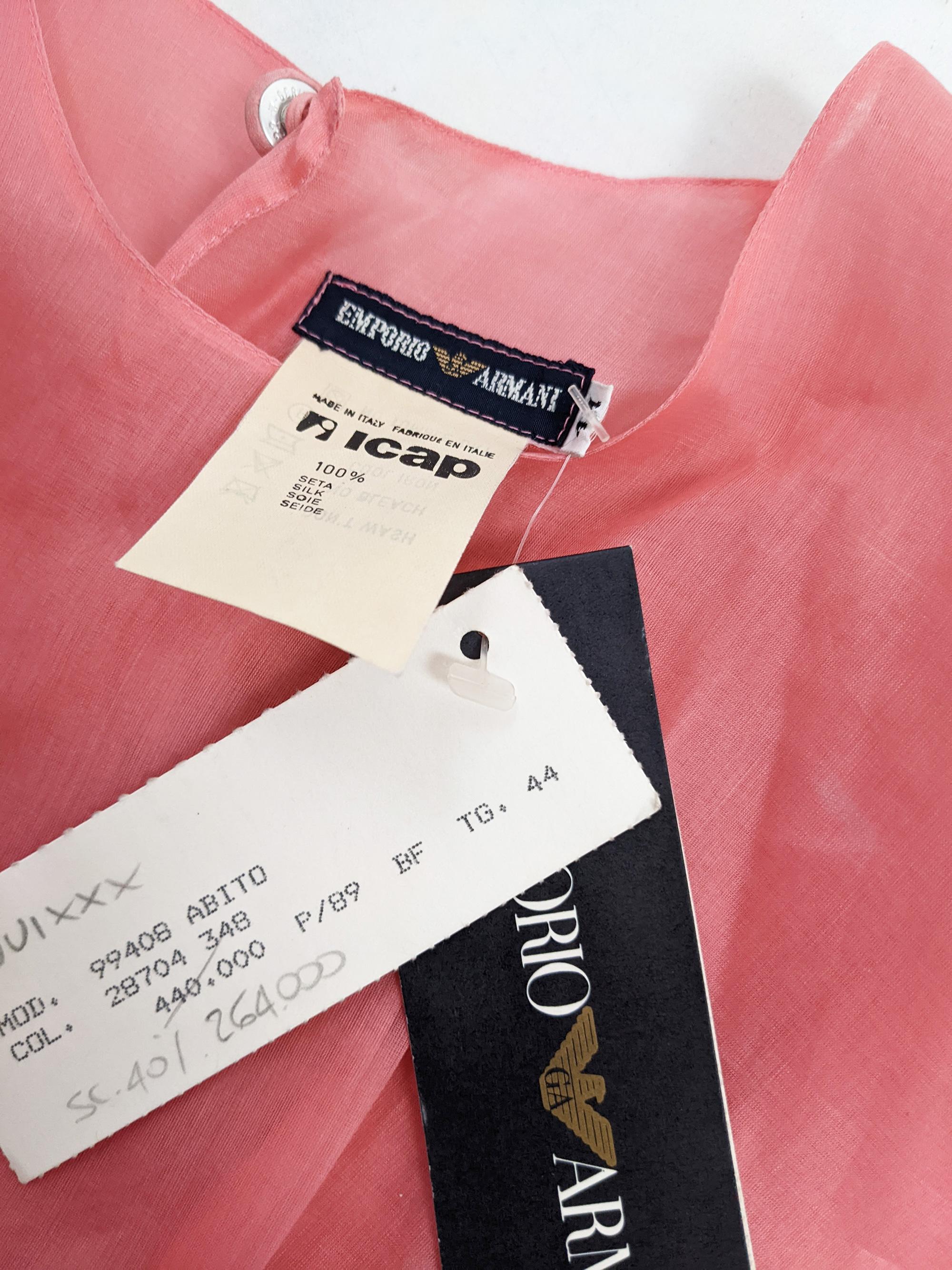 Emporio Armani Vintage Sheer Pink Silk Organza Smocked Party Evening Dress 1980s For Sale 3